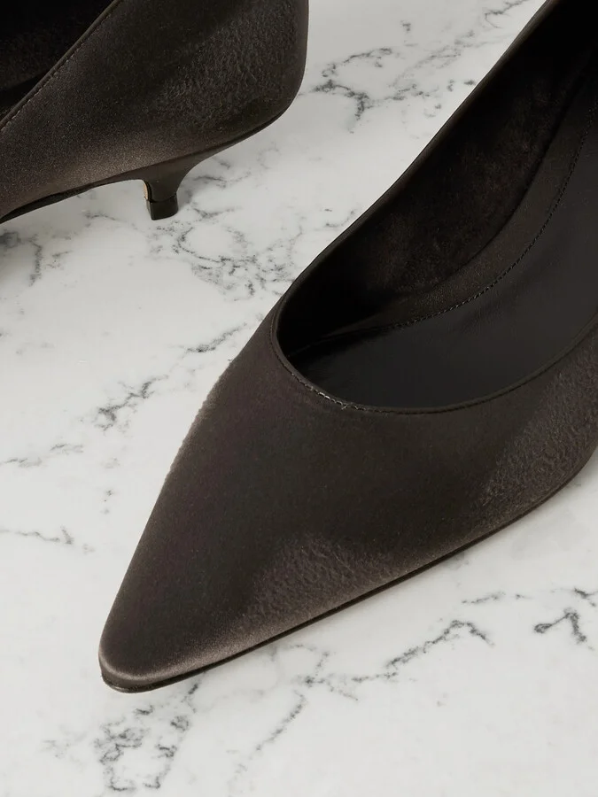 The Row - Liisa Distressed Satin Pumps - Brown - Image 3