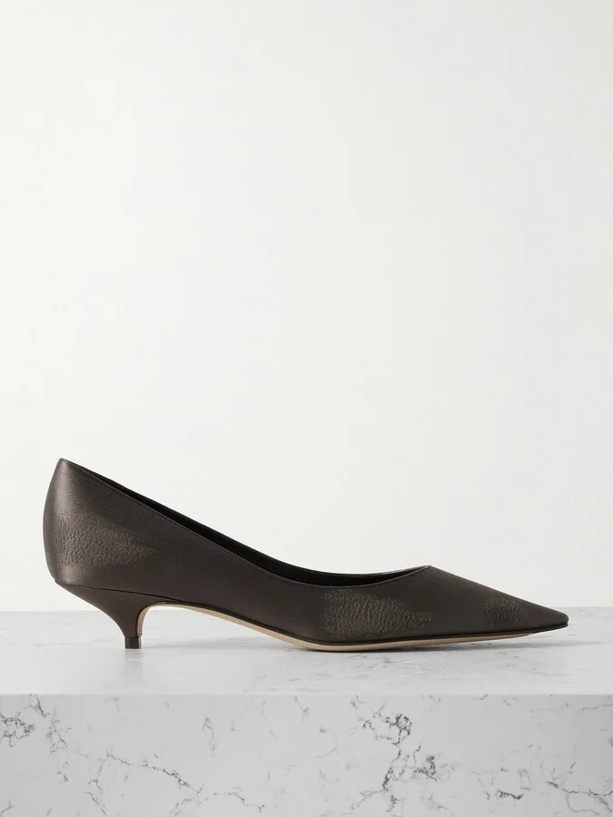 The Row - Liisa Distressed Satin Pumps - Brown
