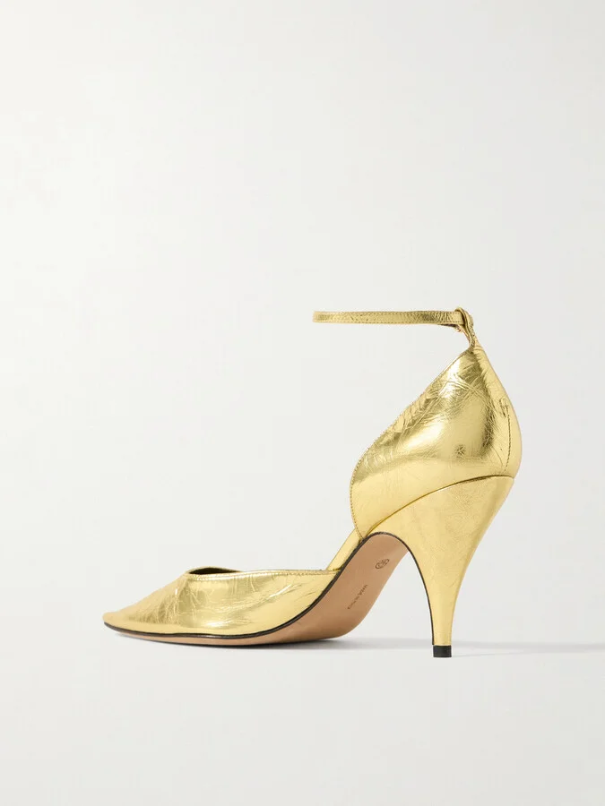 The Row - Liisa D'orsay Metallic Crinkled-leather Pumps - Gold - Image 3