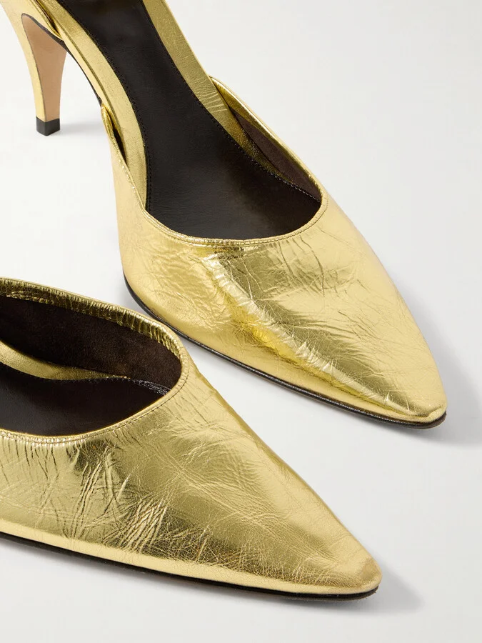 The Row - Liisa D'orsay Metallic Crinkled-leather Pumps - Gold - Image 4