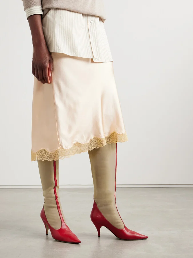 The Row - Mesh And Leather Knee Boots - Red - Image 2