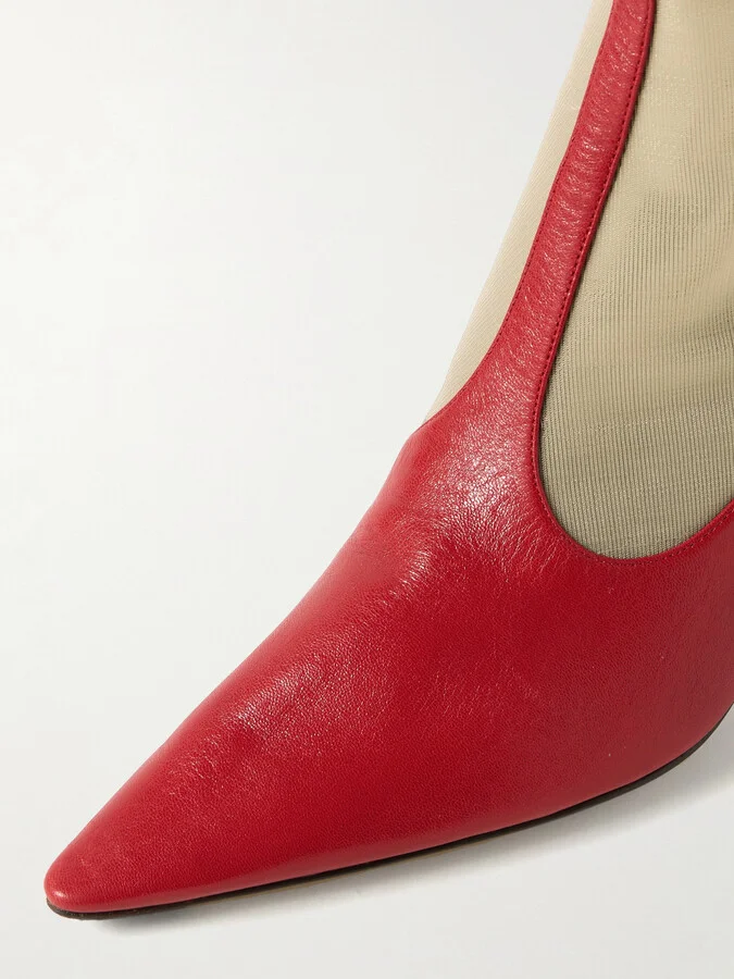 The Row - Mesh And Leather Knee Boots - Red - Image 4