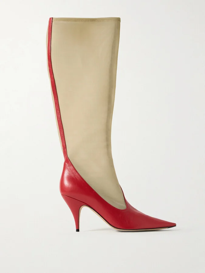 The Row - Mesh And Leather Knee Boots - Red