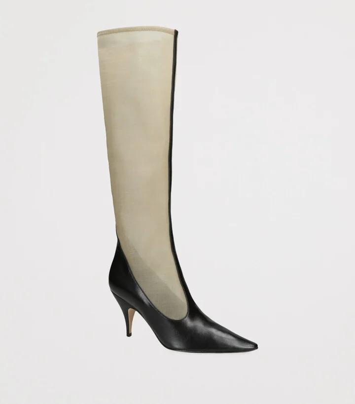 The Row Mesh and Leather Knee-High Boots - Image 3
