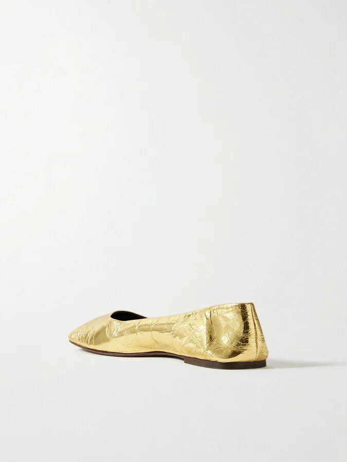The Row - Metallic Leather Ballet Flats - Gold - Image 3
