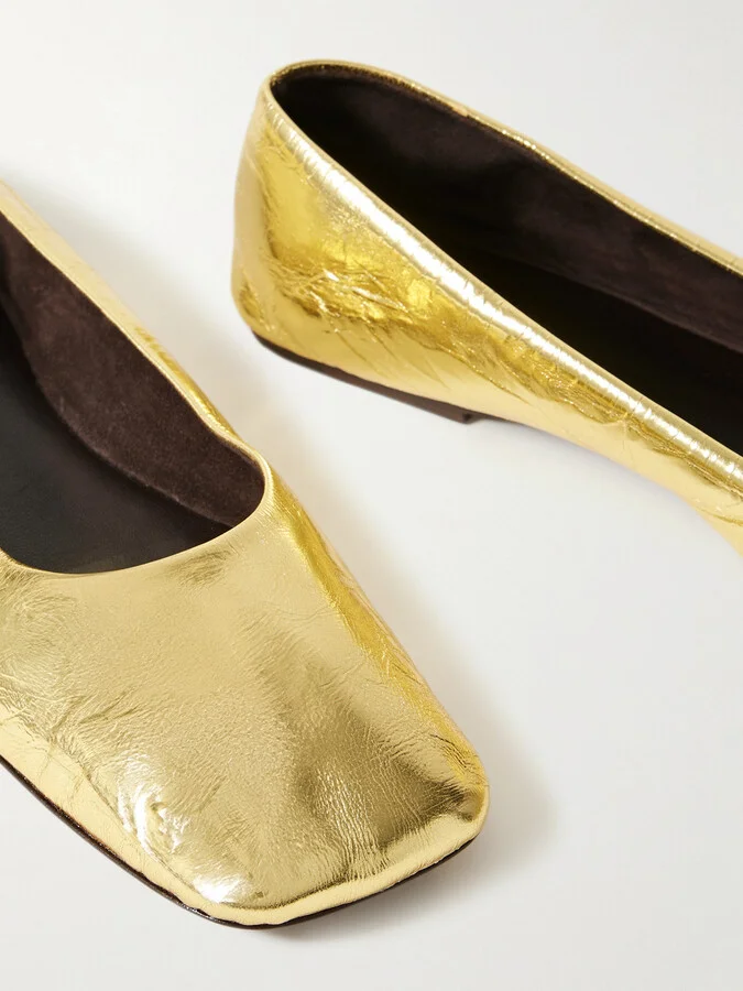 The Row - Metallic Leather Ballet Flats - Gold - Image 4