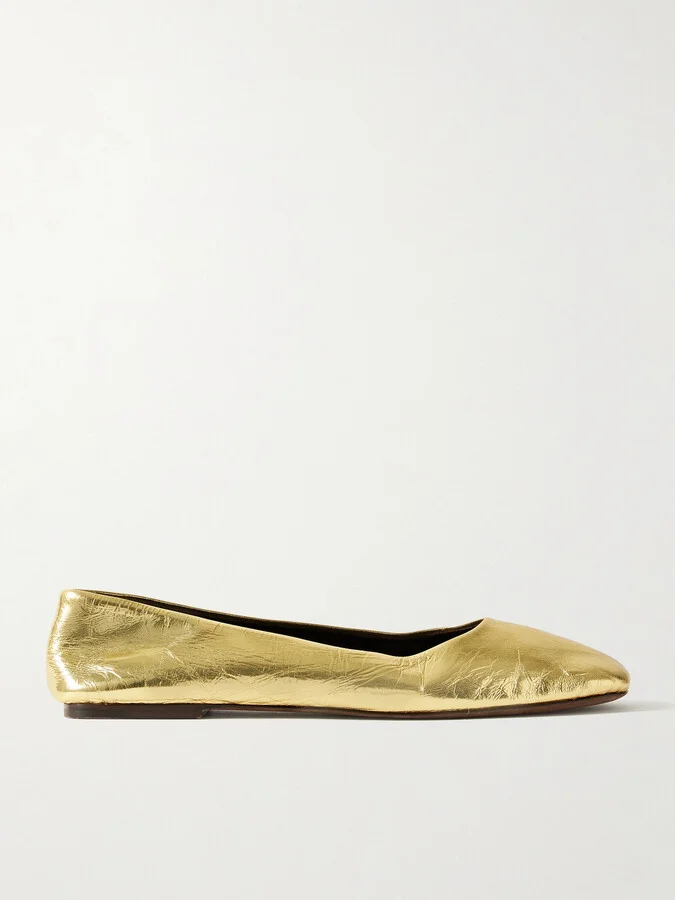 The Row - Metallic Leather Ballet Flats - Gold