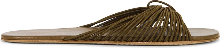 The Row Sara Thong Slide in Olive,Brown