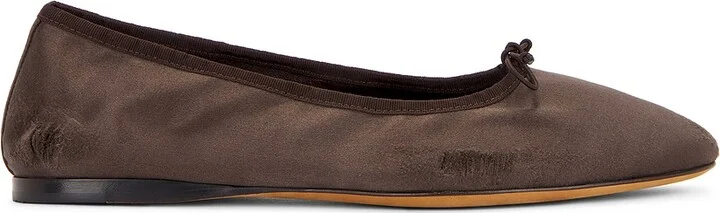 The Row Satin Hereditas Ballerina Flat in Brown