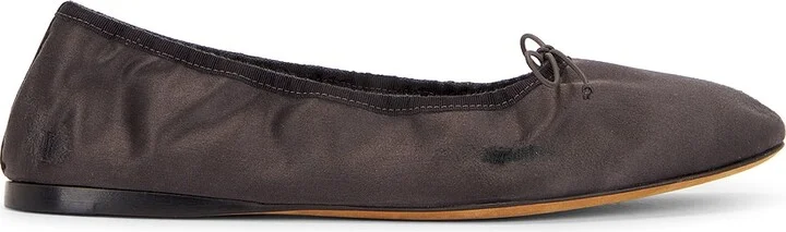 The Row Satin Hereditas Ballerina Flat in Charcoal