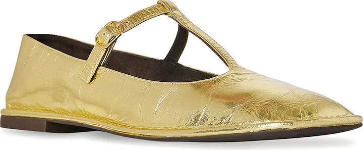 The Row Square T-strap Flat in Metallic Gold - Image 2