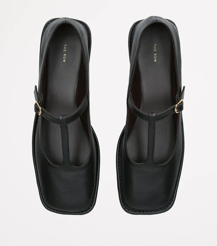 The Row Square T-Strap Leather Flats - Image 3