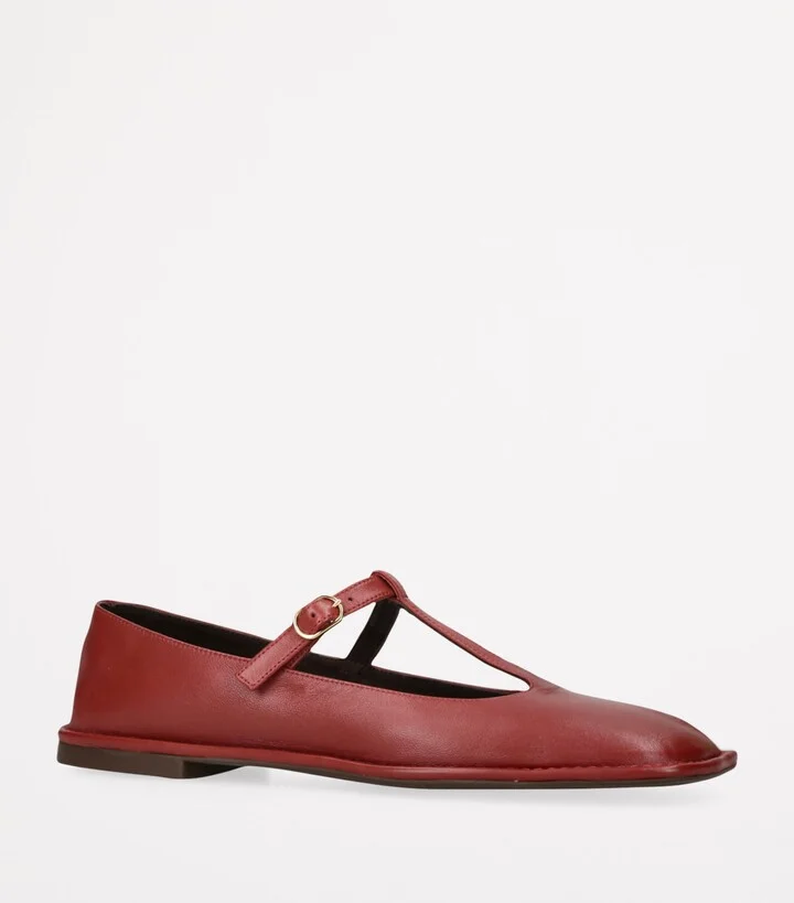 The Row Square T-Strap Leather Flats - Image 3