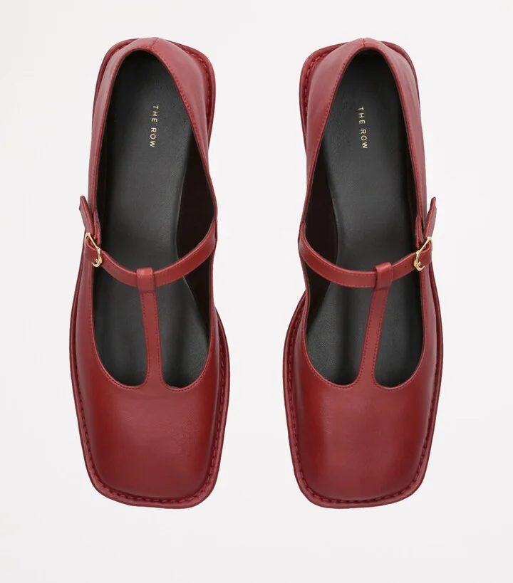 The Row Square T-Strap Leather Flats - Image 4