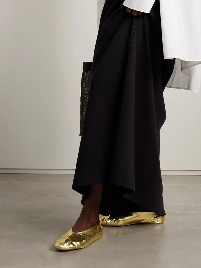 The Row - Stella Metallic Crinkled-leather Ballet Flats - Gold - Image 2