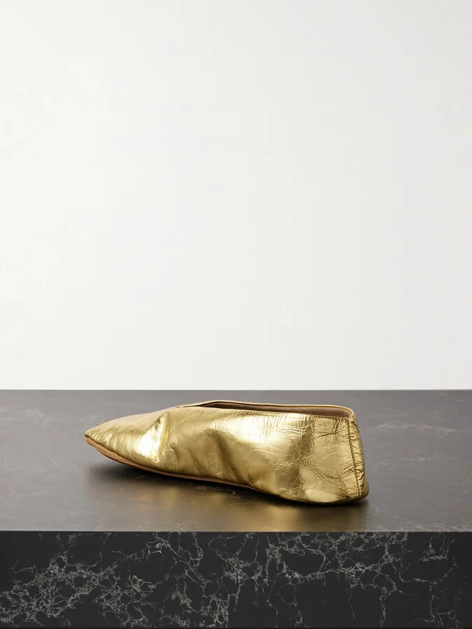 The Row - Stella Metallic Crinkled-leather Ballet Flats - Gold - Image 3