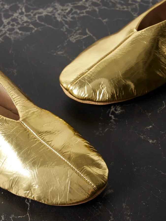The Row - Stella Metallic Crinkled-leather Ballet Flats - Gold - Image 4
