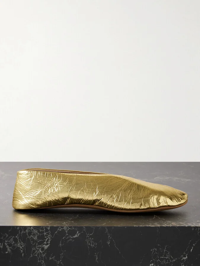 The Row - Stella Metallic Crinkled-leather Ballet Flats - Gold
