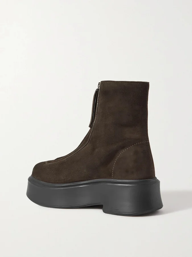 The Row - Suede Platform Ankle Boots - Brown - Image 3