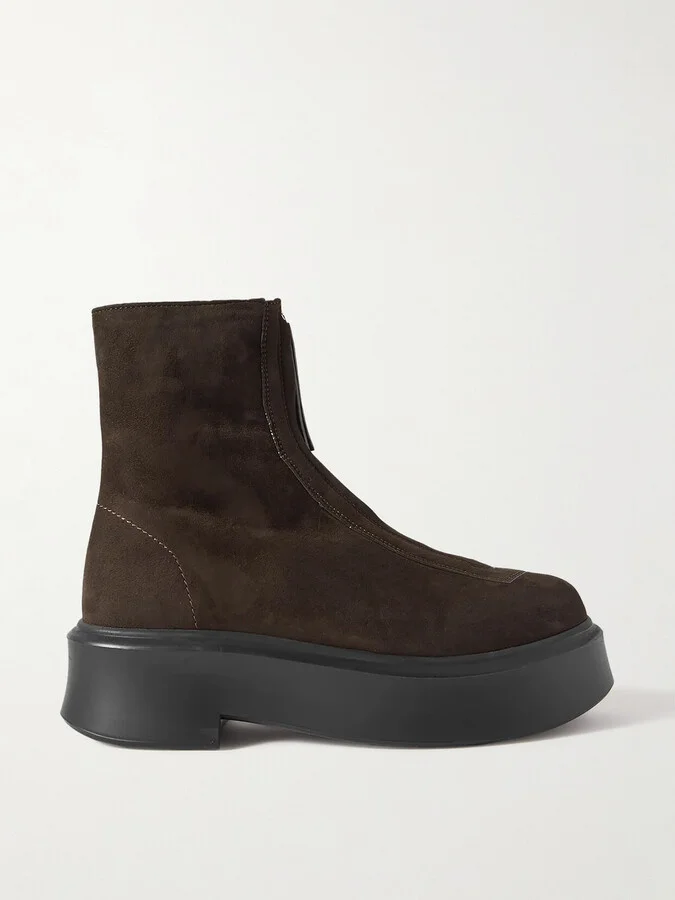 The Row - Suede Platform Ankle Boots - Brown