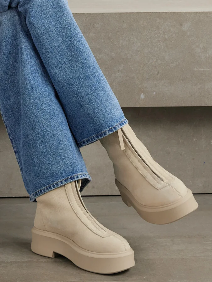 The Row - Textured-nubuck Platform Ankle Boots - Neutrals - Image 2