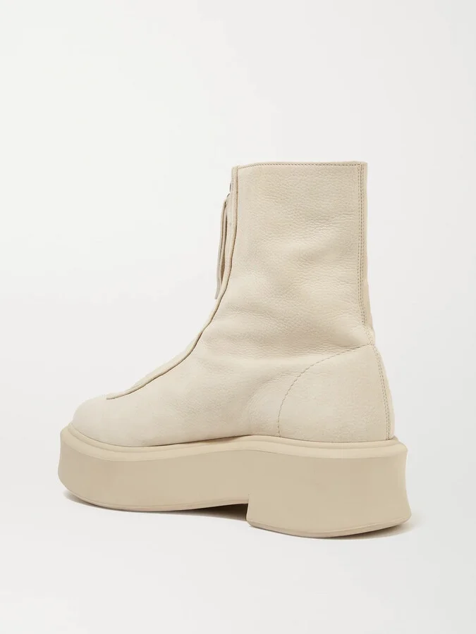The Row - Textured-nubuck Platform Ankle Boots - Neutrals - Image 3