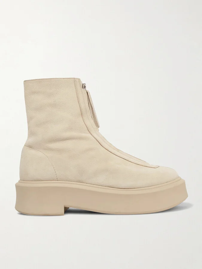 The Row - Textured-nubuck Platform Ankle Boots - Neutrals