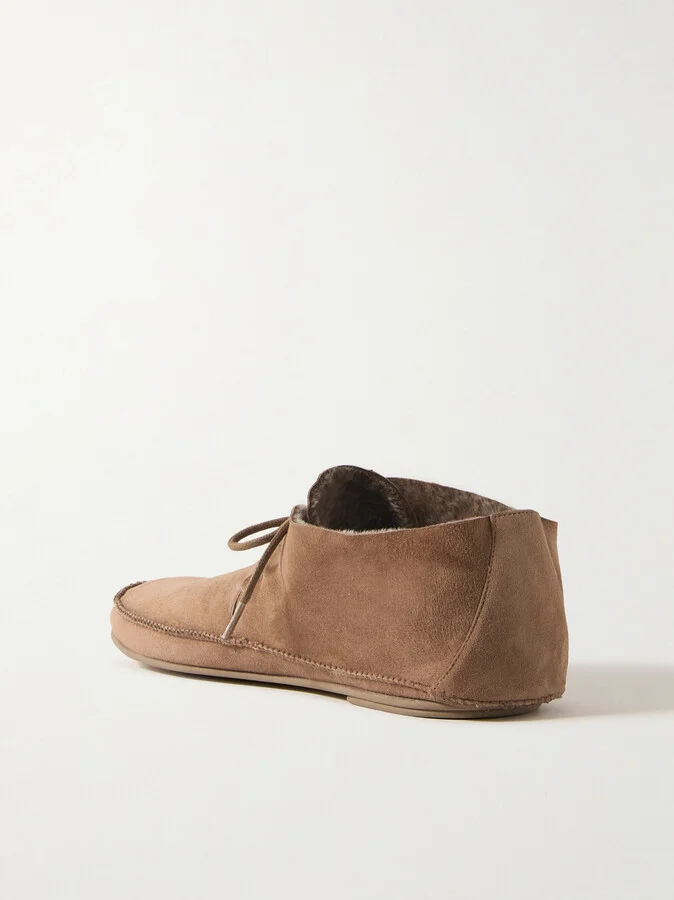 The Row - Tyler Shearling-lined Suede Ankle Boots - Brown - Image 3