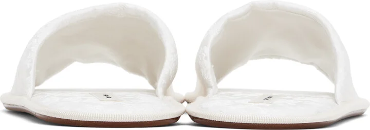 The Row White Frances Open Toe Shiny Silk Jacquard Slippers - Image 2