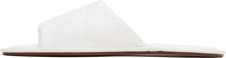 The Row White Frances Open Toe Shiny Silk Jacquard Slippers - Image 3