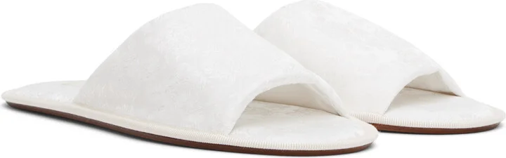 The Row White Frances Open Toe Shiny Silk Jacquard Slippers - Image 4