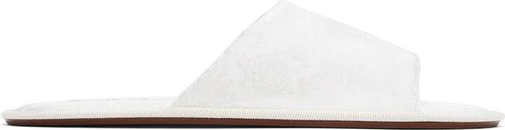 The Row White Frances Open Toe Shiny Silk Jacquard Slippers