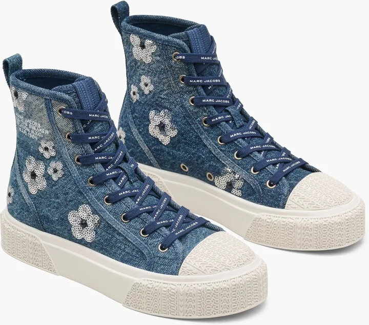 The Sequin Daisy Denim High Top Sneaker - Vintage Indigo