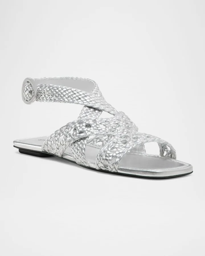 Thea Metallic Braided Slingback Sandals - Image 2