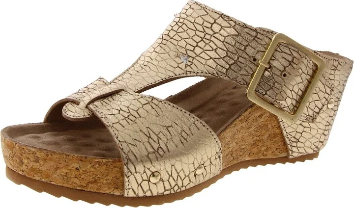 Thea Womens Leather Slip On Wedge Sandals