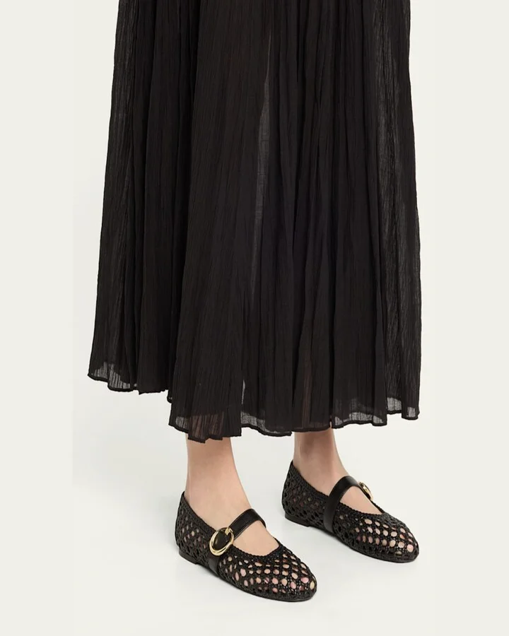 Thea Woven Leather Mary Jane Ballerina Flats - Image 5