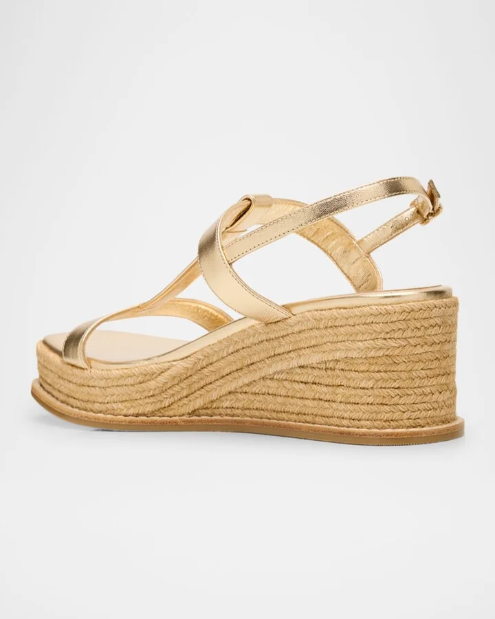 Theia 60 Metallic Leather Wedge Sandals - Image 3