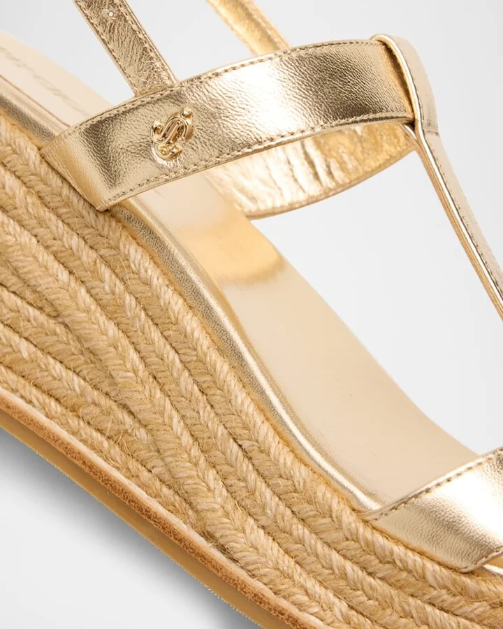 Theia 60 Metallic Leather Wedge Sandals - Image 4