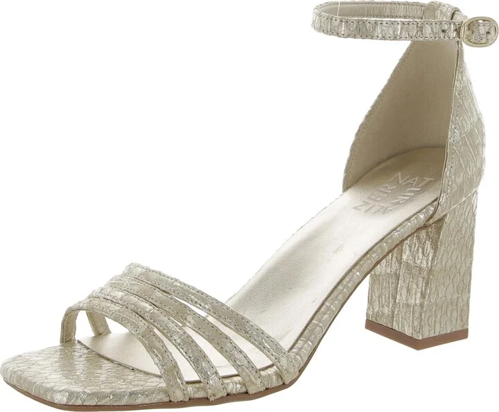 Thena Womens Leather Embossed Ankle Strap