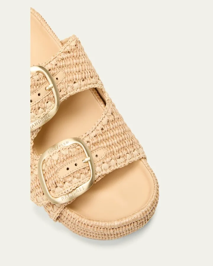 Theo Raffia Dual-Buckle Slide Sandals - Image 3