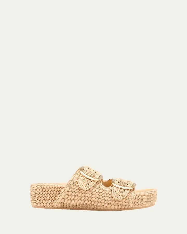 Theo Raffia Dual-Buckle Slide Sandals