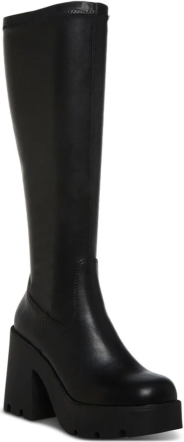 Theresa Womens Faux Leather Block Heel Knee-High Boots
