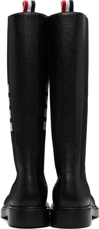 Thom Browne Black Pebble Grain 4-Bar Knee High Chelsea Boots - Image 2