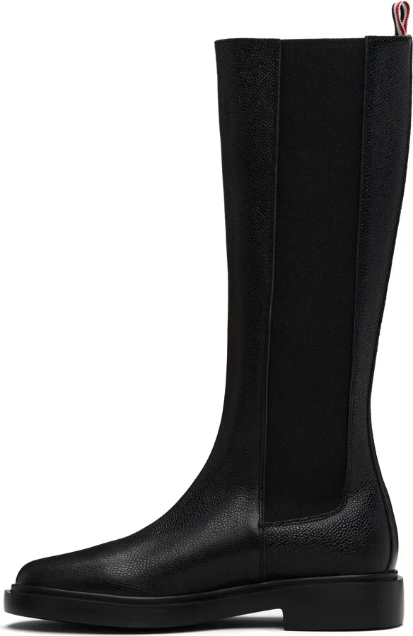 Thom Browne Black Pebble Grain 4-Bar Knee High Chelsea Boots - Image 3