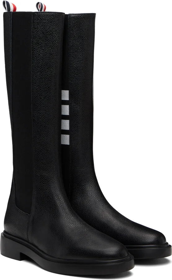 Thom Browne Black Pebble Grain 4-Bar Knee High Chelsea Boots - Image 4
