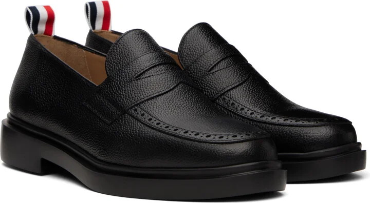 Thom Browne Black Pebble Grain Penny Loafers - Image 4