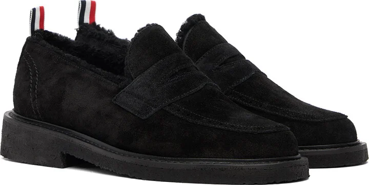Thom Browne Black Shearling Penny Loafers - Image 4