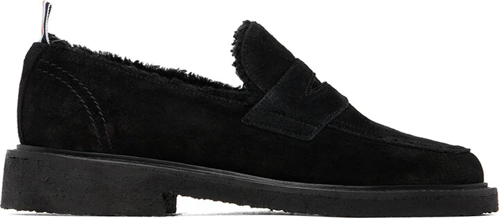 Thom Browne Black Shearling Penny Loafers