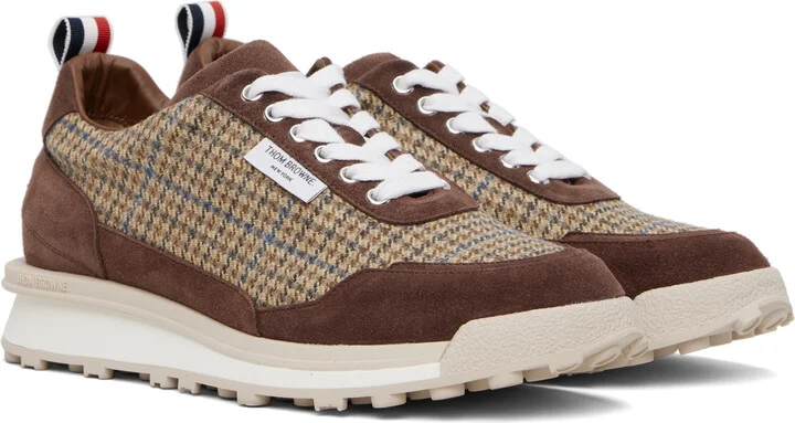 Thom Browne Brown & Beige Gunclub Check Tweed Alumni Sneakers - Image 4