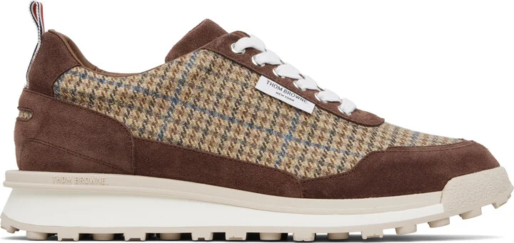 Thom Browne Brown & Beige Gunclub Check Tweed Alumni Sneakers